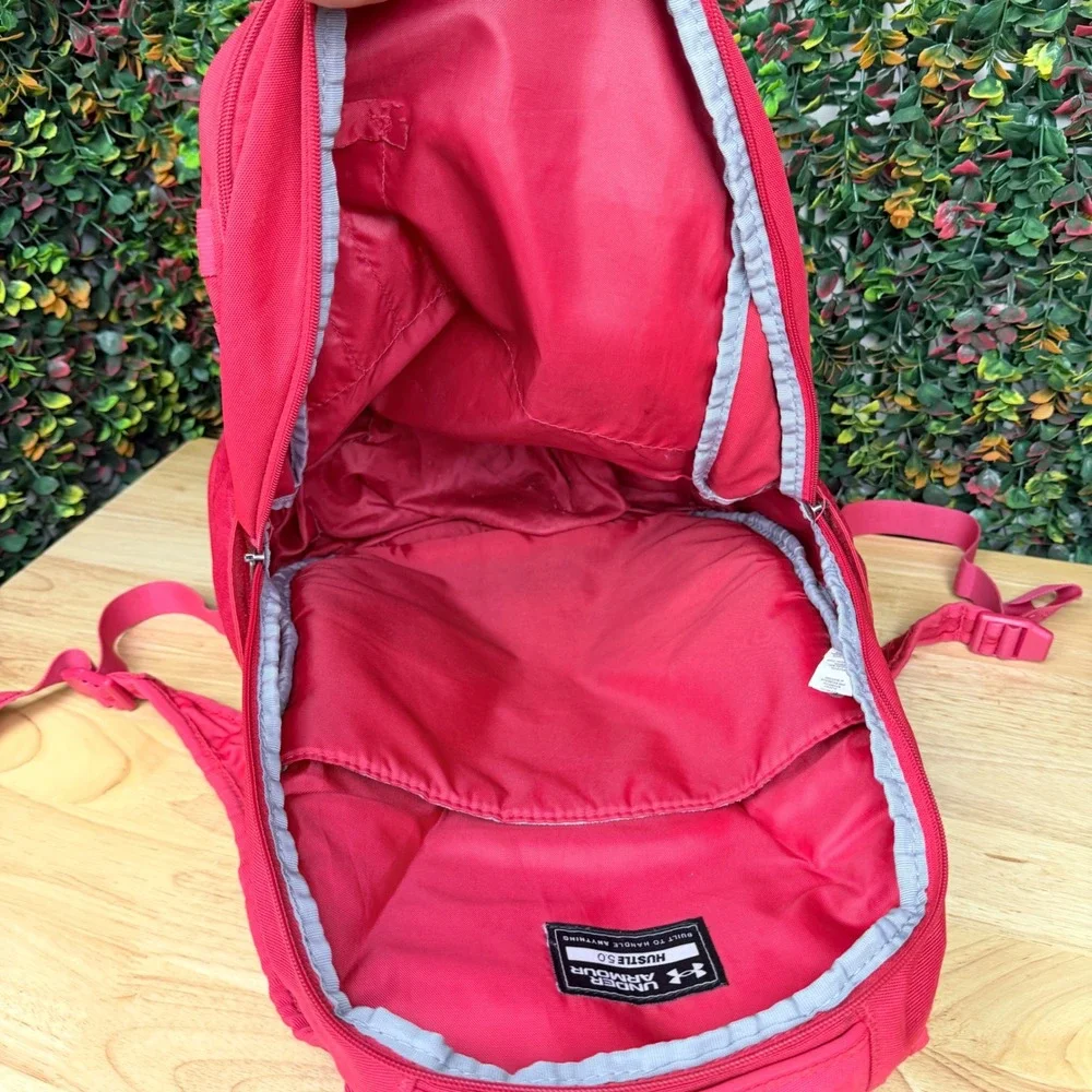 Under Armour Hustle 5.0 Backpack Red UA Storm Water Resistant Laptop Bag